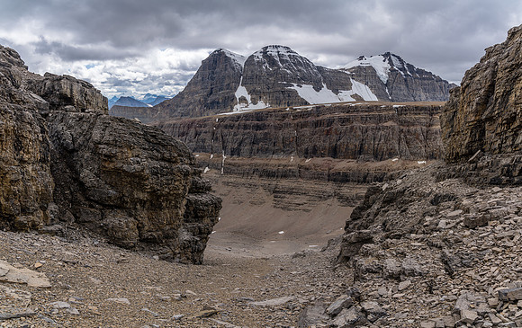 The scree ramp with South Tower, Crown and Mount Willingdon.