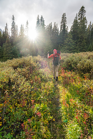 Hiking up the Clearwater Trail to Devon Lakes and Clearwater Pass.