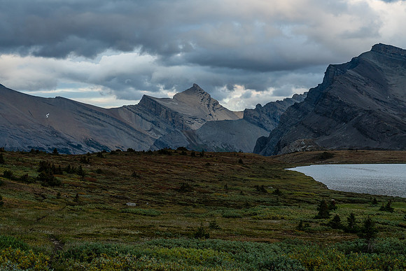 Views back from Devon Lakes to Dip Slope Mountain.