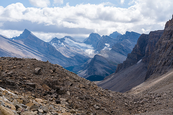 Views back towards Dip Slope and Deluc as the sky clouds up.