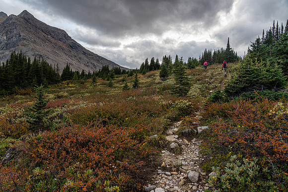 Hiking up the Clearwater Trail to Devon Lakes and Clearwater Pass.