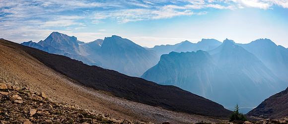 Ascending the south ridge of Whiskey Papa views to Cataract and Forgotten Peak.