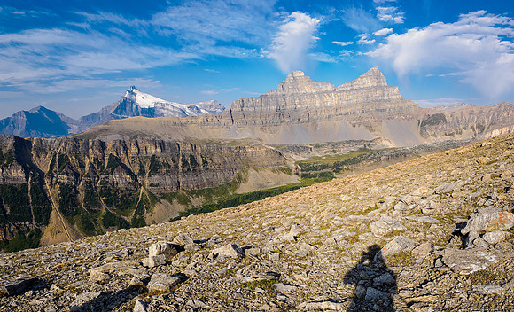 Ascending the south ridge of Whiskey Papa views of Hector and Molar.