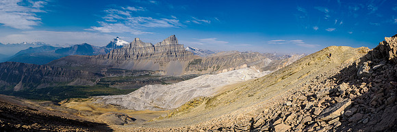 Ascending the south ridge of Whiskey Papa views of Hector and Molar.