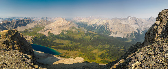 Views over Fish Lake to North Molar and Pipestone Pass.