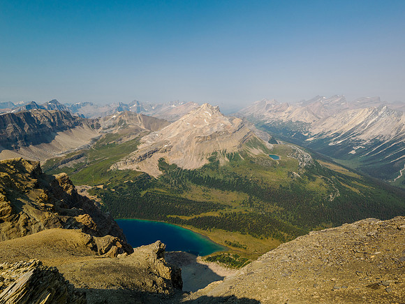 Views over Fish Lake to North Molar and Pipestone Pass.