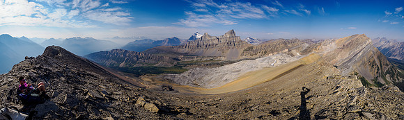 Views down the south ridge of Whiskey Pass (L) and across to Hector and Molar. Minnow at right.