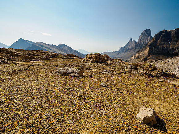 Views back to Whiskey Papa and Molar Mountain from the south rubble slopes of Minnow Peak.