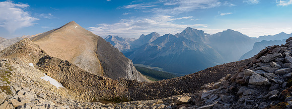 Ascending the south ridge of Whiskey Papa views to Cataract and Forgotten Peak.