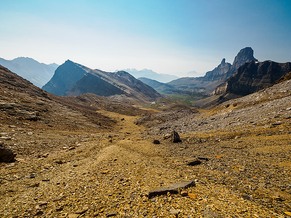 Views back to Whiskey Papa and Molar Mountain from the south rubble slopes of Minnow Peak.