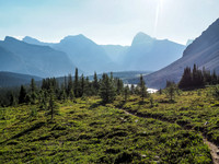 Cataract is a distant giant in the haze as we gain height back above Fish Lakes.