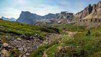 The trail continues to wind it's way down valley - Fish Lakes still out of sight at lower left here with Minnow Peak rising at left above them.