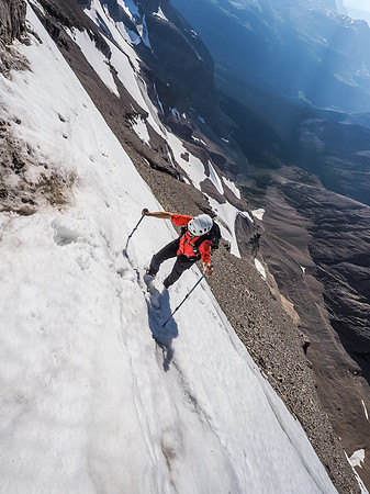 The snow / ice crux section was very short and not too exposed where we ascended, but without crampons I'm not sure it would have been doable