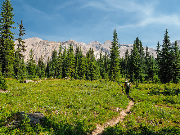 Descending from the Fish Lakes to the Pipestone River.