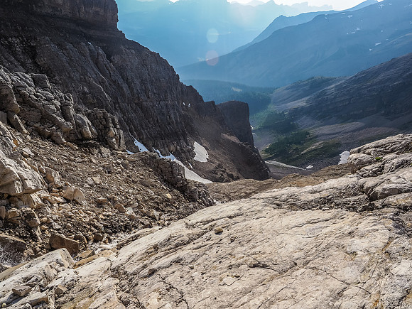 These slabs were tons of fun on ascent. On descent I chose the scree at left.