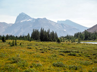 The view of Cataract (L) and Mount McConnell from the meadows around Fish Lakes.
