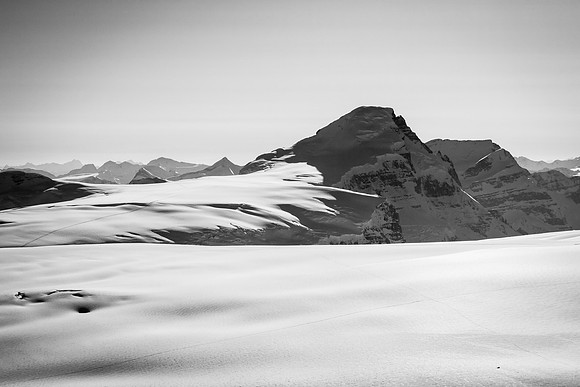 Note the perfect intersection of tracks on the glacier below from us and a group who did Snow Dome from a camp on the Saskatchewan Glacier.