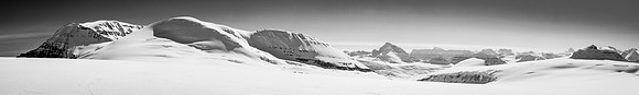 Mount Andromeda and Androlumbia at left with Castleguard at right. The much safer and gentler Saskatchewan Glacier in between at lower center.