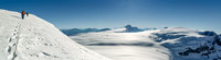 High on the summit ridge of Androlumbia with gorgeous, clear views over the ice fields towards Mount Columbia (C) and Snow Dome (R).