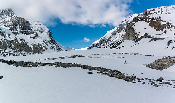 Looking back at Steven exiting the Athabasca Glacier.