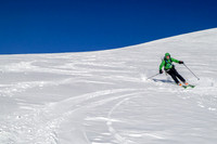 Vern skis down - what a blast!! Photo by Steven Song.