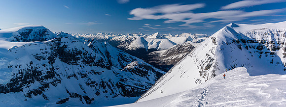 Descending the summit ridge of Androlumbia with the lower south ridge of Andromeda in front of us.