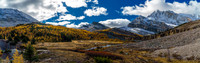 The larch forest under Deception and Packer's Pass comes into view with Packer's Pass Peak at center.