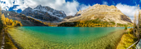 Myosotis Lake with the trail running alongside on the left, Ptarmigan looming on the left and Wall of Jericho on the right.