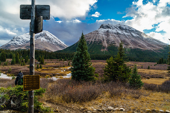 No excuse to get lost! A gorgeous evening for hiking. Skoki Mountain on the right - our camp is under it's NE slopes.