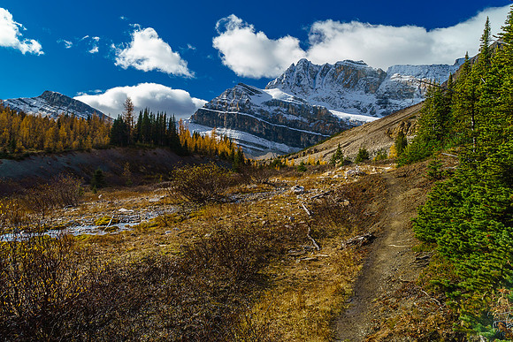 Crossing some river flats on route to the Skoki Lakes.
