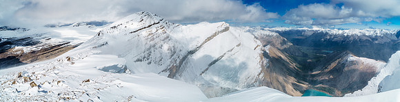 The main summit is still a ways off. Drummond Lake at lower right.