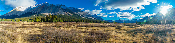 Early morning near the Red Deer Lakes campground. Cyclone, Pipestone and Drummond on the left, Douglas on the right.