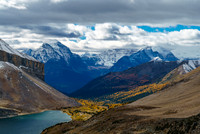 Brilliant lighting over Boulder Pass as we descend towards it.