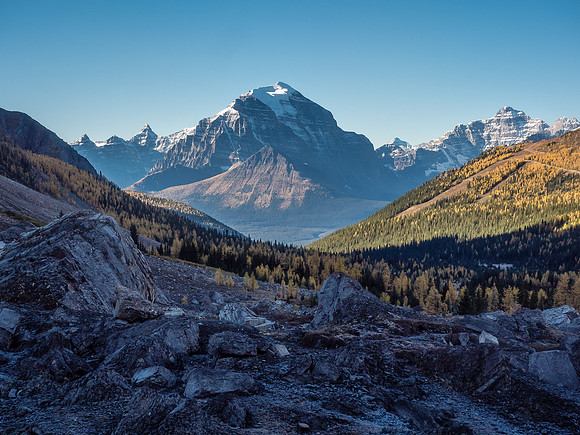 Mount Temple looms over Boulder Pass.
