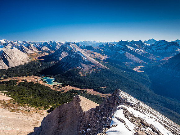 Descending the summit ridge.
