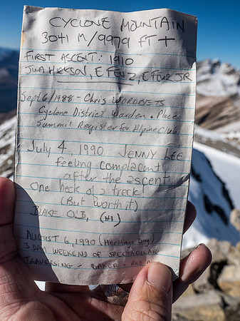 Cyclone's summit register shows an average of less than 1 ascent every 2 years since it was placed.
