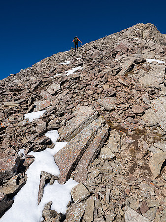 We hit snow line but it's pretty melted back already. Still a few hundred meters to go!