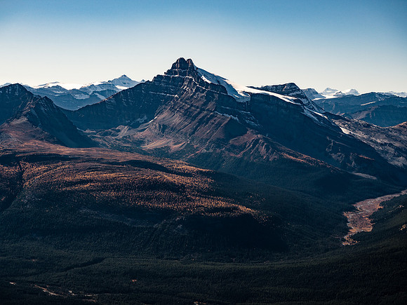 Mount Balfour (distant left) and Hector with Little Hector at right.