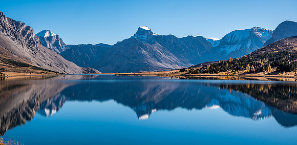 It's been over a dozen years since I saw Ptarmigan Lake looking remotely like this, with Lychnis (R), Mount St. Bride (C) and Mount Douglas (L) reflecting in it.