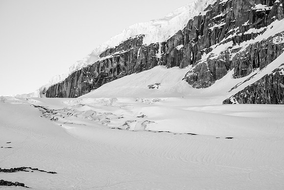 The Snow Dome seracs with Anton just visible underneath.