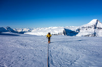 Ian skiing up Kitchener with Mount Columbia in the background. It's only 09:00 but very warm already.