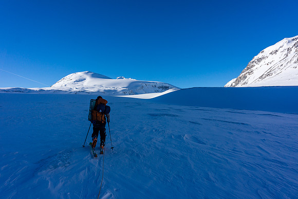 Skiing up the Saskatchewan Glacier.
