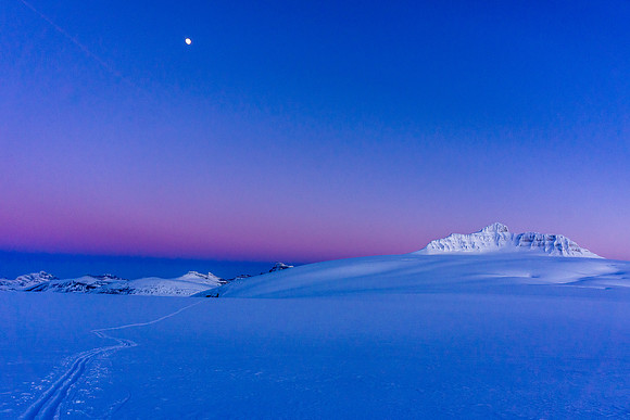 The moon and Castleguard Mountain.