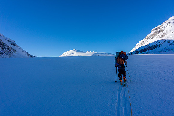 Skiing up the Saskatchewan Glacier.
