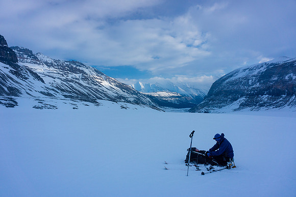 The clouds clear as we descend the Saskatchewan Glacier.