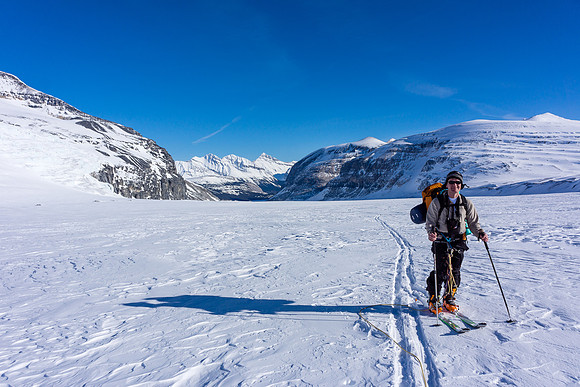Skiing up the Saskatchewan Glacier.