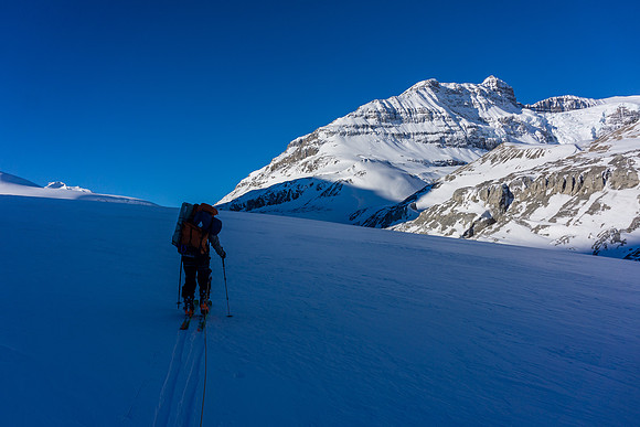 Skiing up the Saskatchewan Glacier.