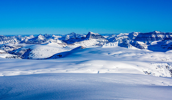 Looking back towards the Saskatchewan Glacier. Castleguard is much lower than us now.