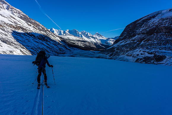 Skiing up the Saskatchewan Glacier.