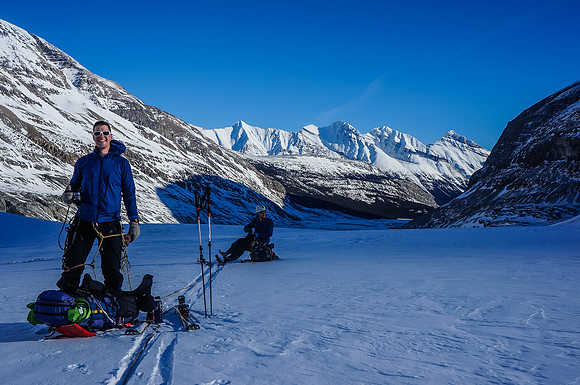 Skiing up the Saskatchewan Glacier.